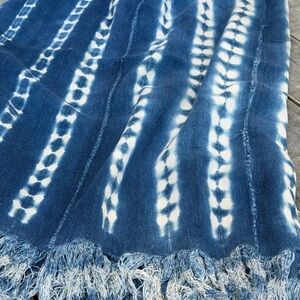Vintage African Indigo Denim Shibori Mudcloth 56” L x 45” W Textile | No. 140